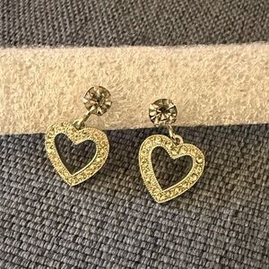Albert Weiss Vintage Open Heart Crystal Screw Back Dangling Earrings. Signed.